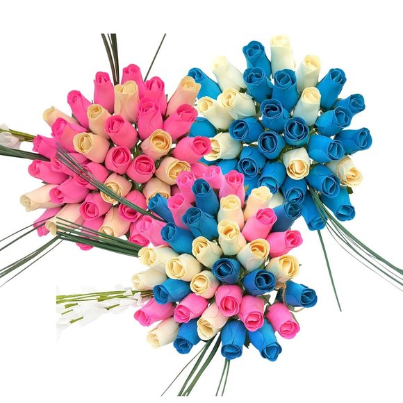 2 Dozen It's A Boy Light Blue and White The Original Wooden Rose Flower Bouquet - Picture 9 of 9